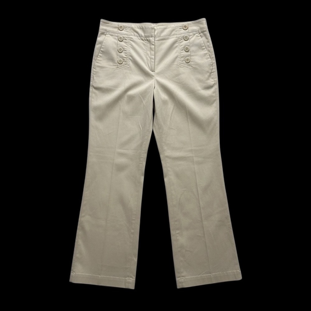 Talbots Khaki Beige Sailor Button Front Wide Leg Trousers Pants Womens 12